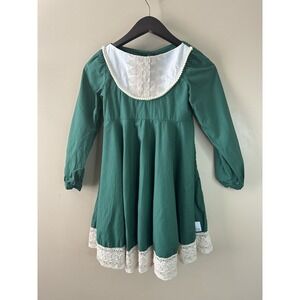 Custom Made Girls Size 8 Forest Green Ivory Trim Christmas Holiday Dress Fall